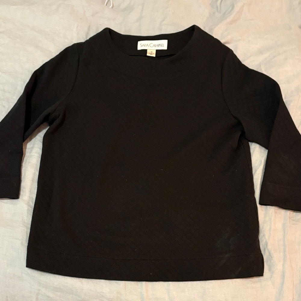 Sara Campbell Black Three-Quarter Sleeve Knit Pullover